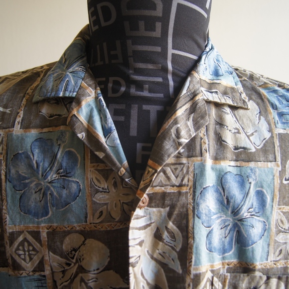 Paradise Style Hawaiian Shirt Brown and Blue Aloha - Picture 2 of 5